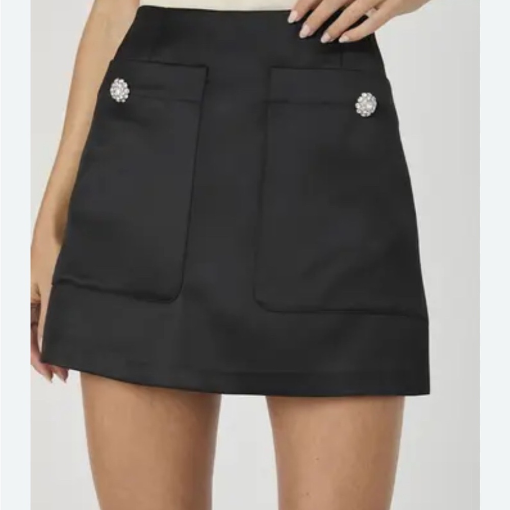 French Connection Black Satin Skirt with Embellished Detail